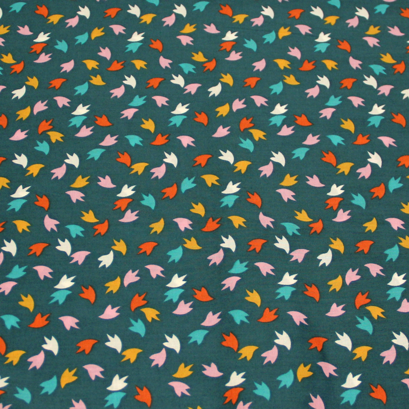 Percale 100% coton peigné luxe - Motif multicolore fond vert