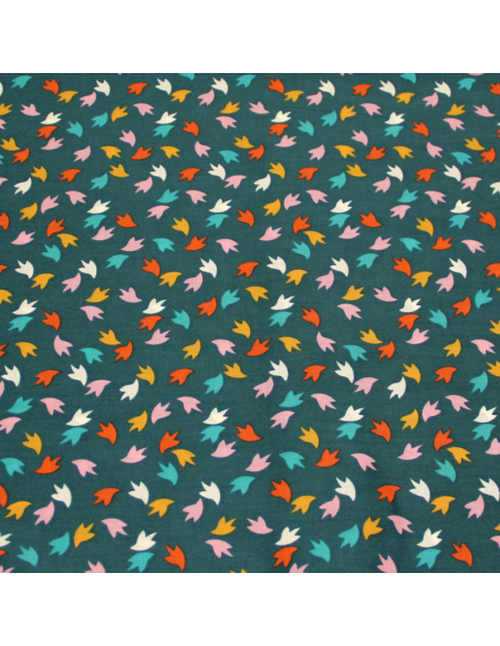 Percale 100% coton peigné luxe - Motif multicolore fond vert