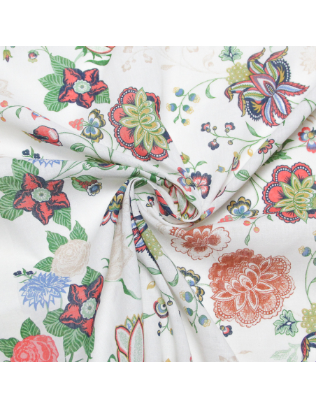 Voile 100% coton - Bouquet champêtre fond écru avec base