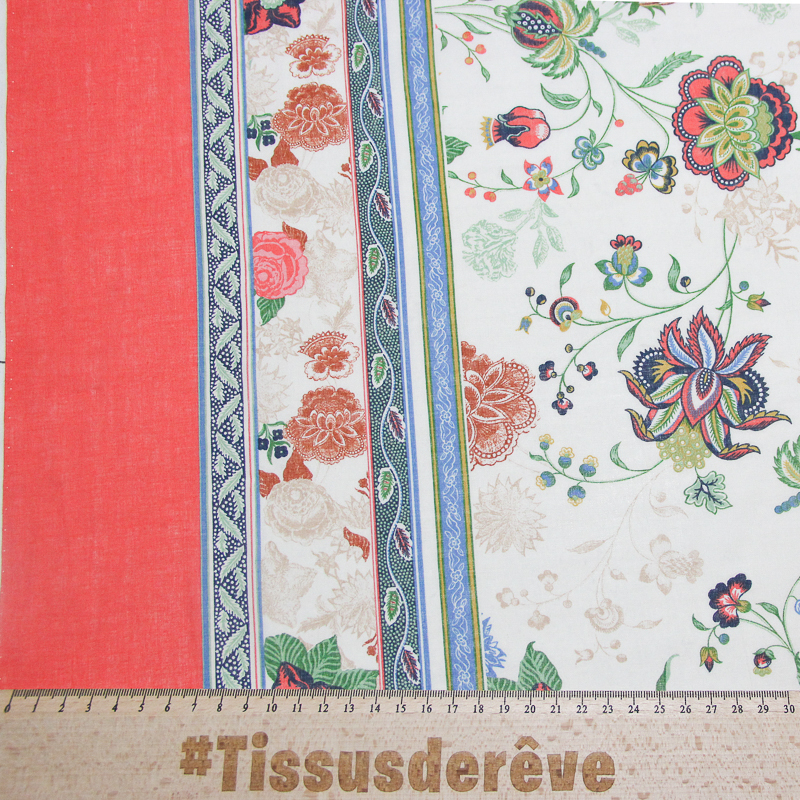 Voile 100% coton - Bouquet champêtre fond écru avec base