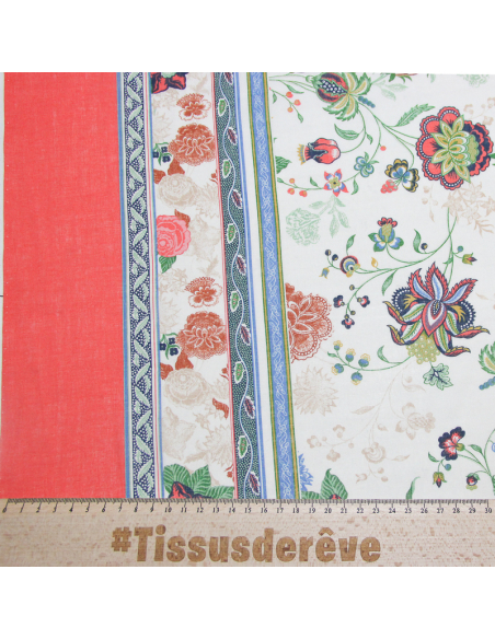 Voile 100% coton - Bouquet champêtre fond écru avec base