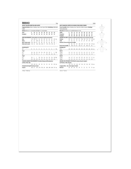 Patron Butterick 6943/B5 - Haut