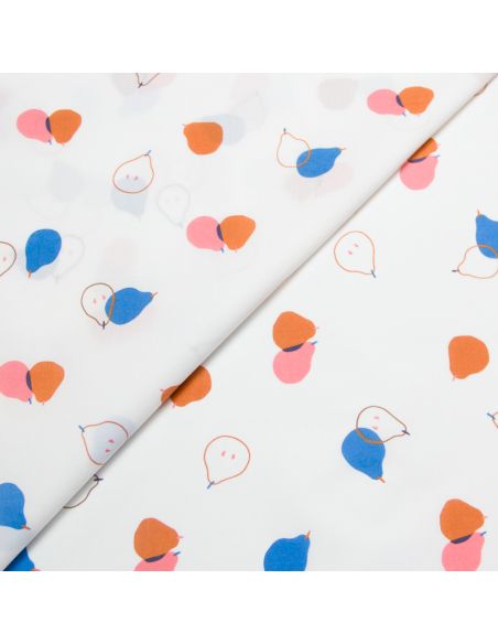 Percale 100% coton peigné luxe - Poires sur fond clair