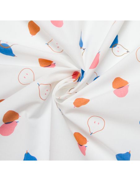 Percale 100% coton peigné luxe - Poires sur fond clair
