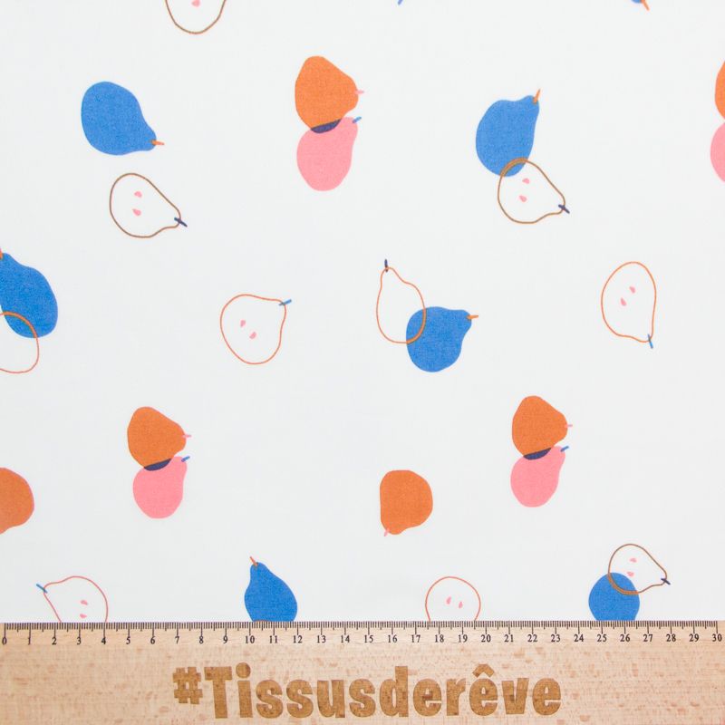 Percale 100% coton peigné luxe - Poires sur fond clair