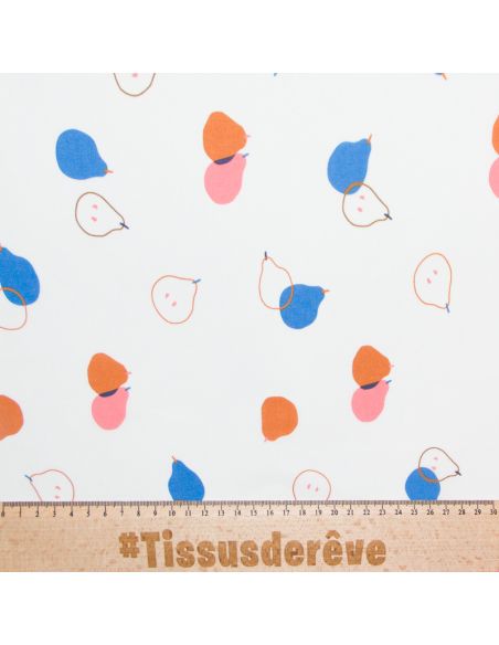 Percale 100% coton peigné luxe - Poires sur fond clair