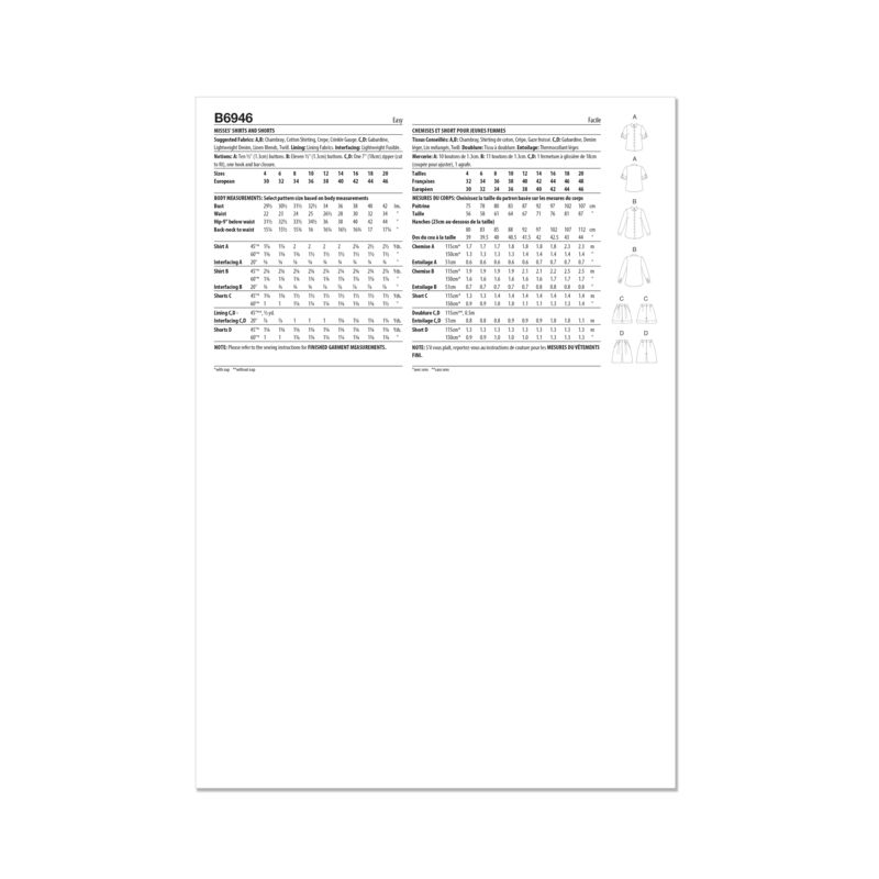 Patron Butterick 6946/D5 - Chemise