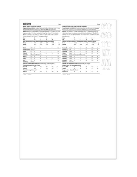 Patron Butterick 6949/A - Chemises