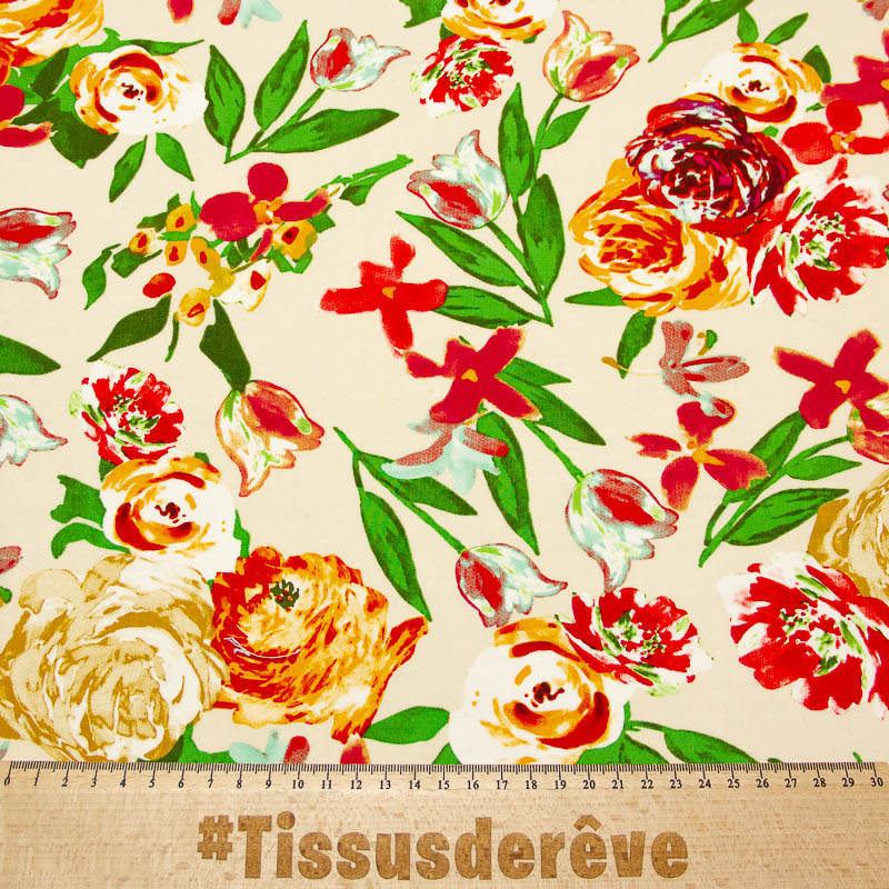 Étoffe 100% viscose - Roseraie d'Ivoire
