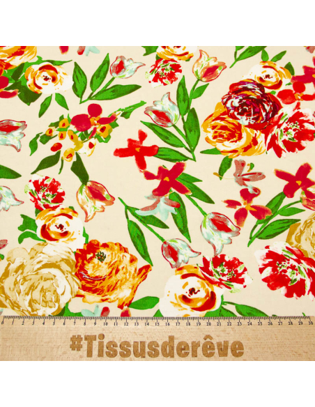Étoffe 100% viscose - Roseraie d'Ivoire