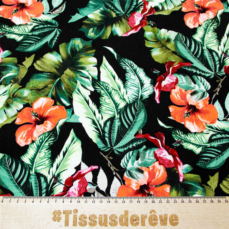Étoffe 100% viscose - Floraison tropicale