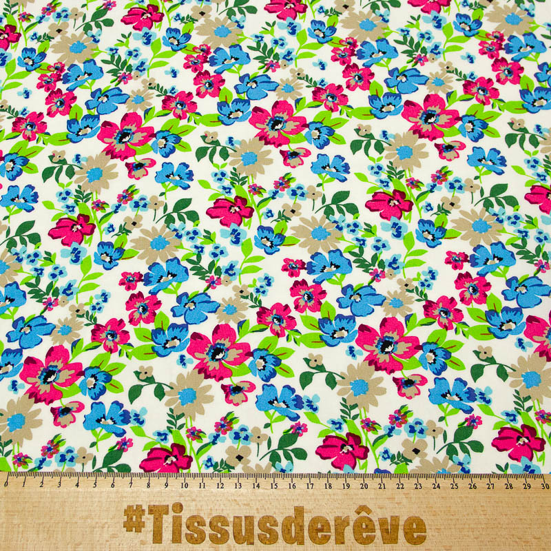 Étoffe 100% viscose - Bouquet champêtre
