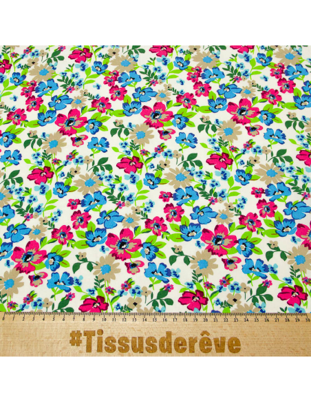 Étoffe 100% viscose - Bouquet champêtre