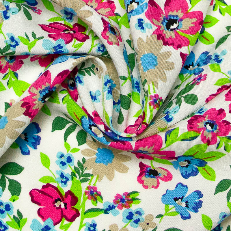 Étoffe 100% viscose - Bouquet champêtre