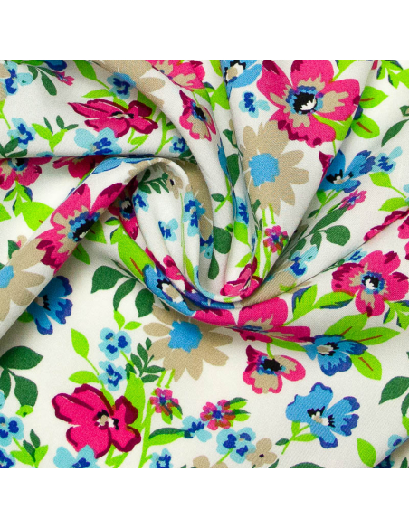Étoffe 100% viscose - Bouquet champêtre
