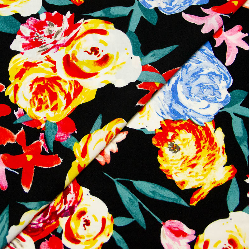 Étoffe 100% viscose - Bal floral nocturne