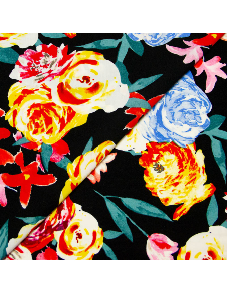 Étoffe 100% viscose - Bal floral nocturne