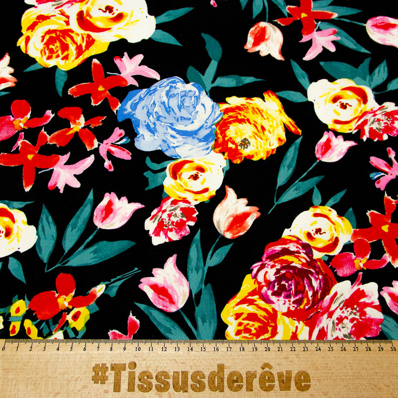 Étoffe 100% viscose - Bal floral nocturne