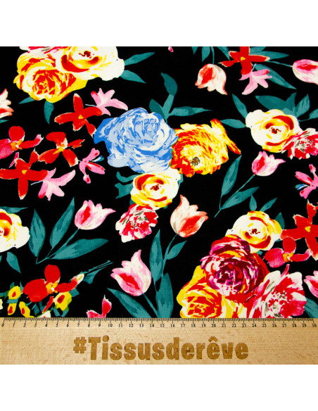 Étoffe 100% viscose - Bal floral nocturne