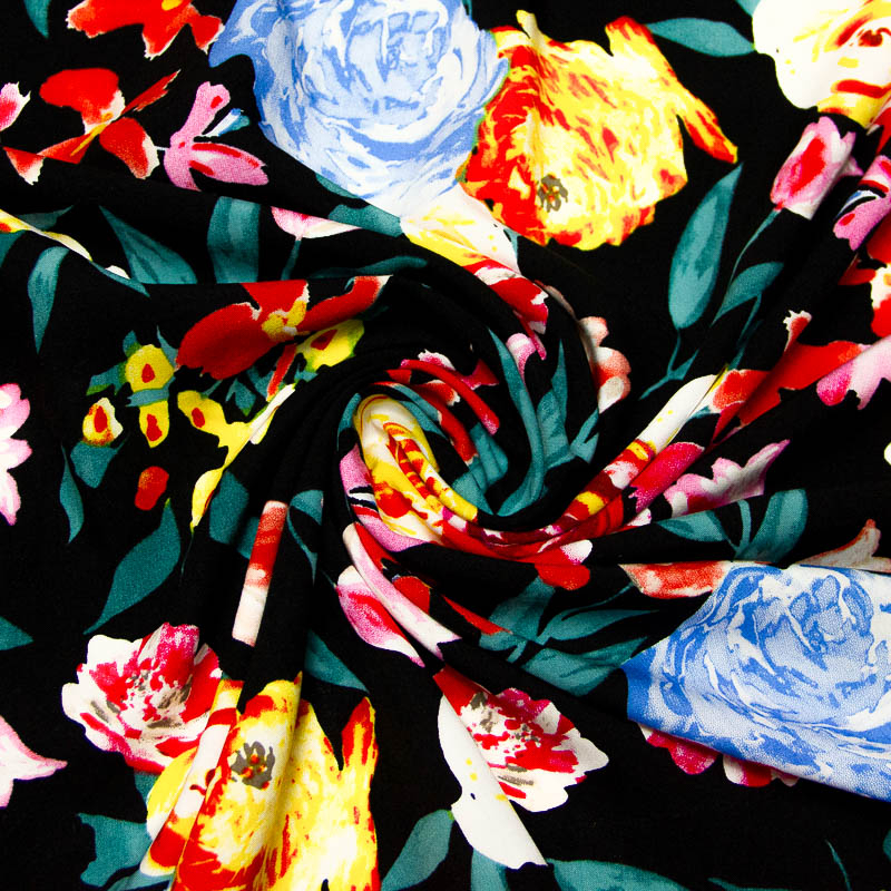 Étoffe 100% viscose - Bal floral nocturne