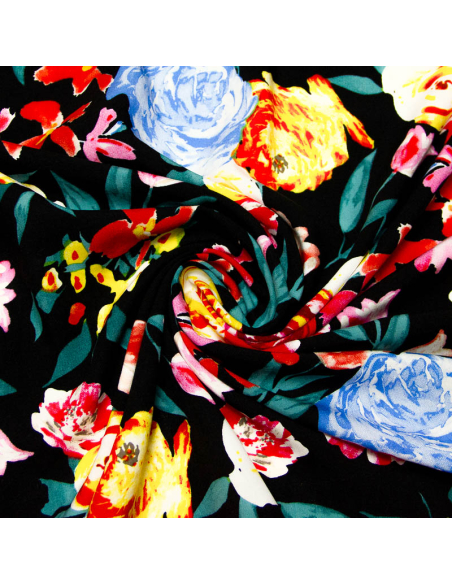 Étoffe 100% viscose - Bal floral nocturne