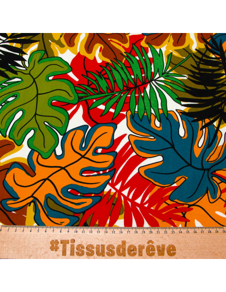 Étoffe 100% viscose - Feuillage exotique