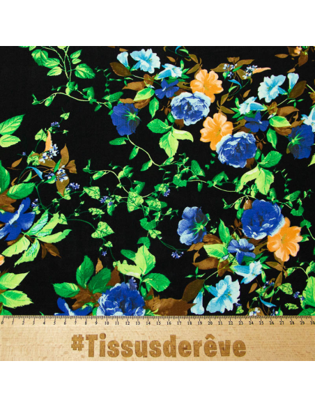 Étoffe 100% viscose - Nuit fleurie