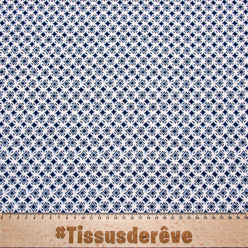 Étoffe 100% viscose - Labyrinthe bleu