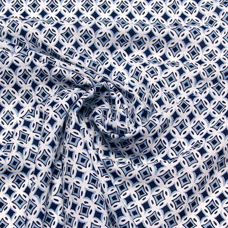Étoffe 100% viscose - Labyrinthe bleu