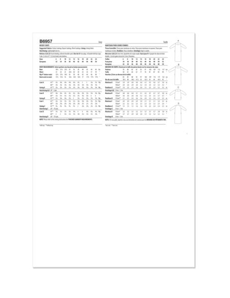 Patron Butterick 6957/H5 - Manteau ajusté