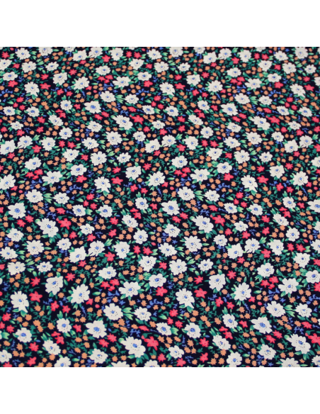 Étoffe 100% viscose - Fleuri ciel sur fond marine fleuri multicolore