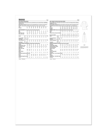 Patron Butterick 6958/B5 - Robe, tunique et pantalon