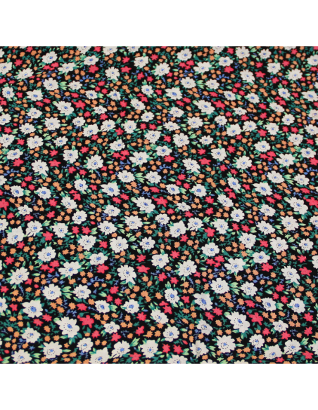 Étoffe 100% viscose - Fleuri ciel sur fond noir fleuri multicolore
