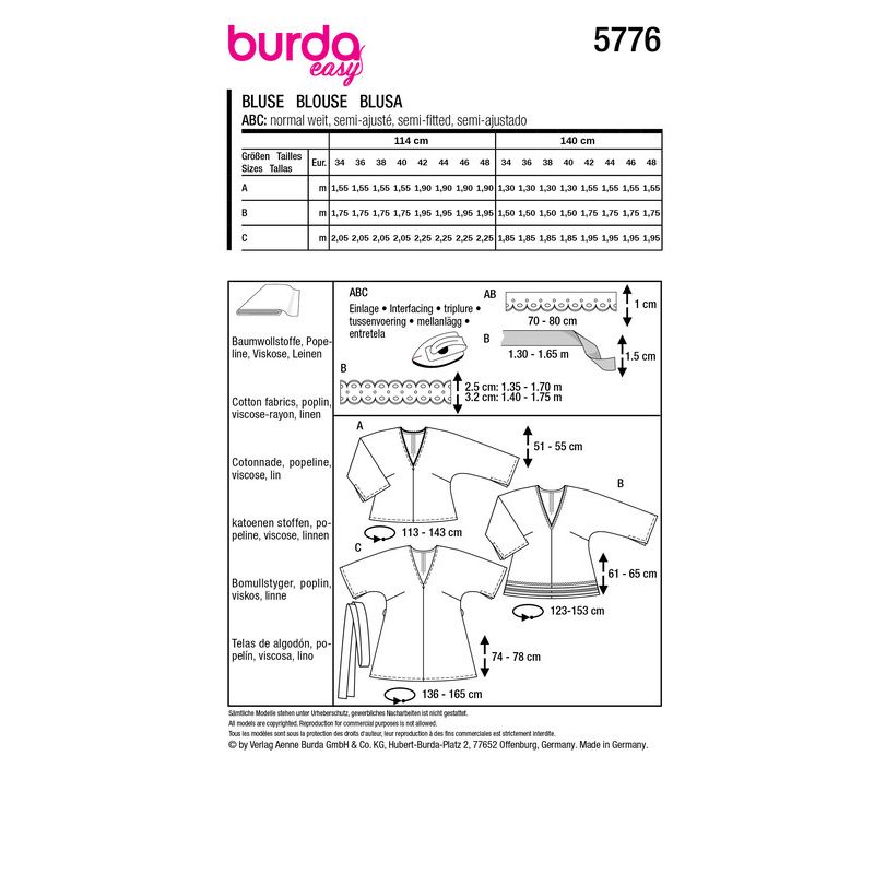 Patron Burda 5776 - Blouse tunique courte