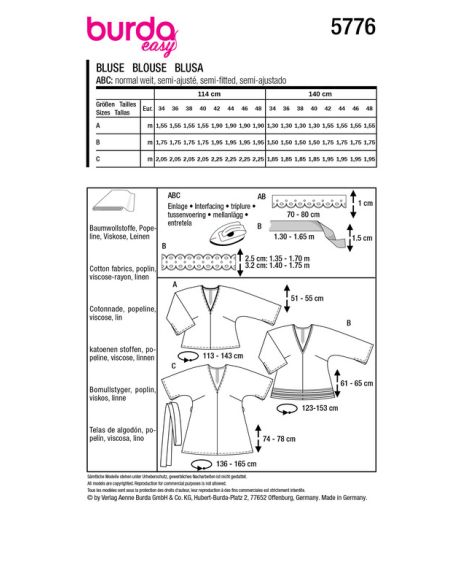 Patron Burda 5776 - Blouse tunique courte