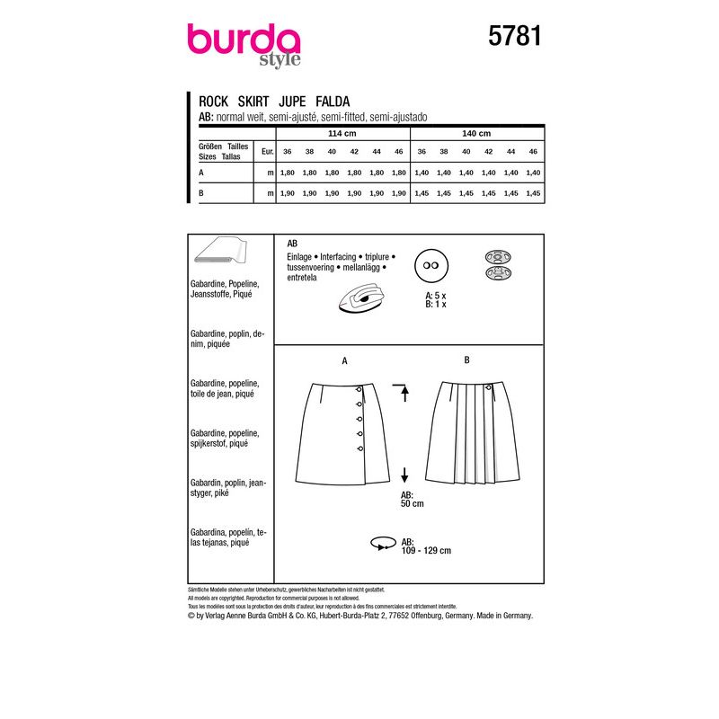 Patron Burda 5781 - Jupe