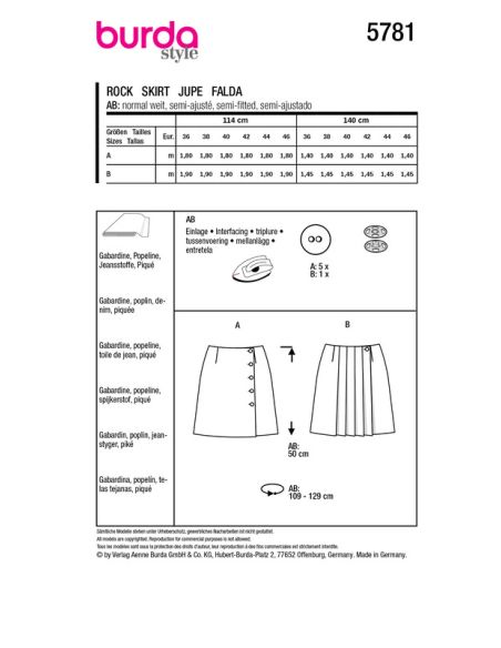 Patron Burda 5781 - Jupe