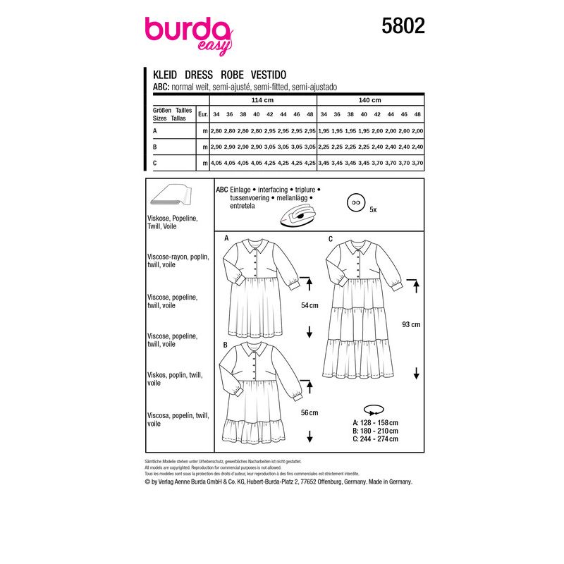 Patron Burda 5802 - Robe chemisier