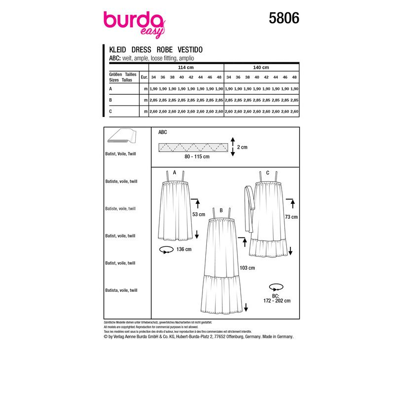 Patron Burda 5806 - Robe babydoll