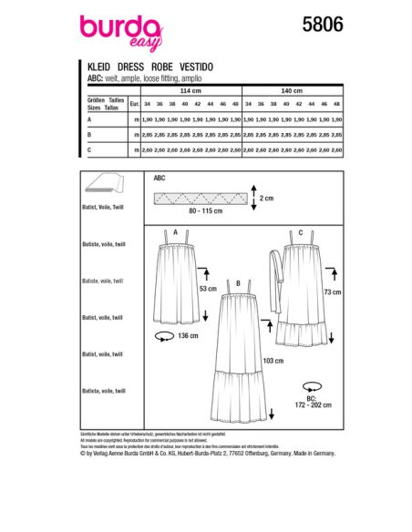 Patron Burda 5806 - Robe babydoll