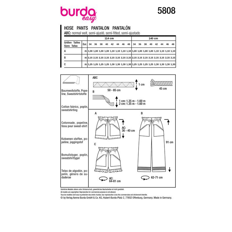 Patron Burda 5808 - Shorts et pantalons