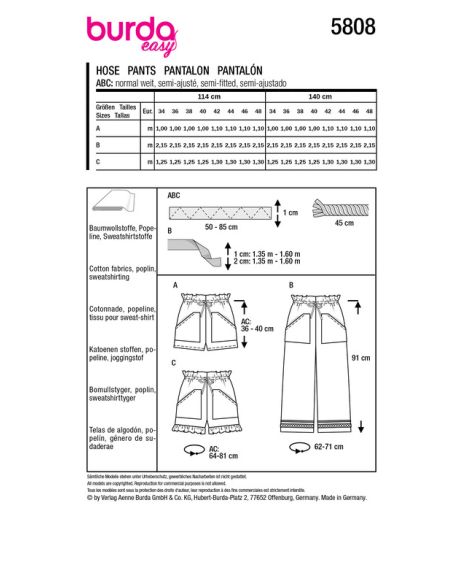 Patron Burda 5808 - Shorts et pantalons