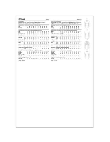 Patron Butterick 6960/B5 - Veste