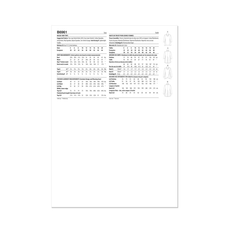 Patron Butterick 6961/D5 - Haut