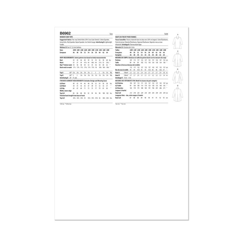 Patron Butterick 6962/W2 - Haut