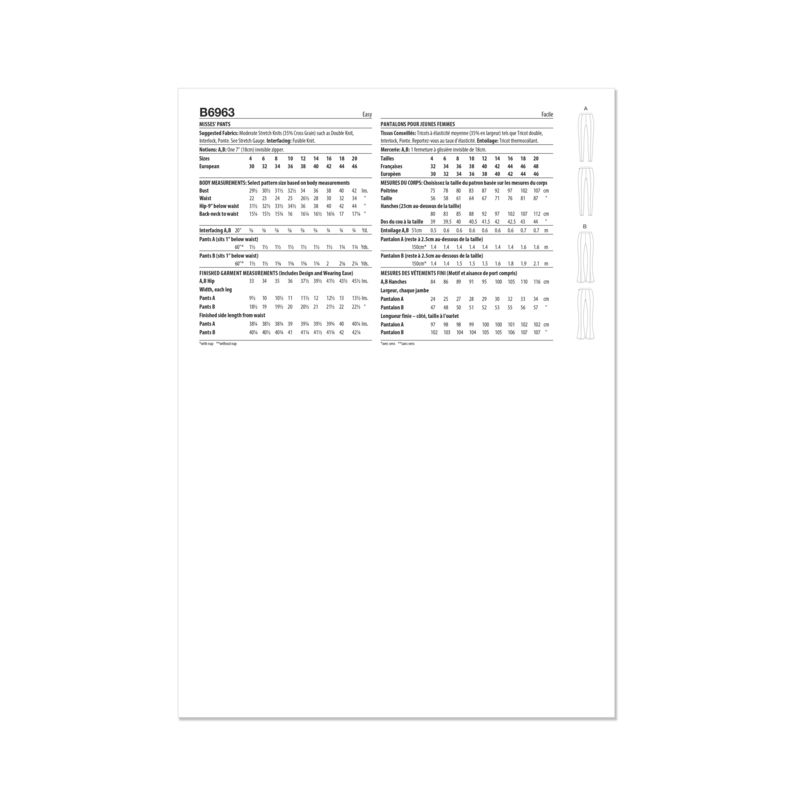 Patron Butterick 6963/D5 - Pantalon