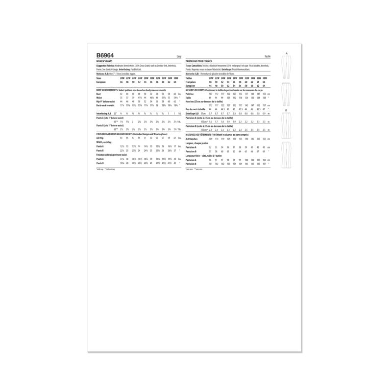 Patron Butterick 6964/W2 - Pantalon