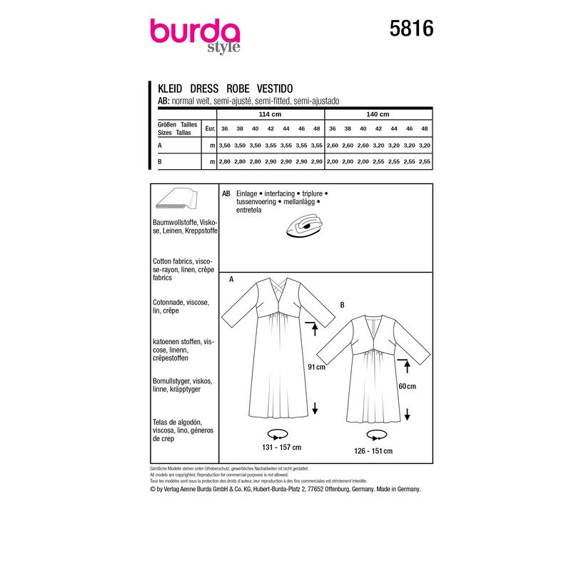 Patron Burda 5816 - Robe d'été