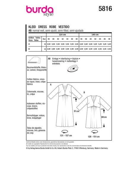 Patron Burda 5816 - Robe d'été