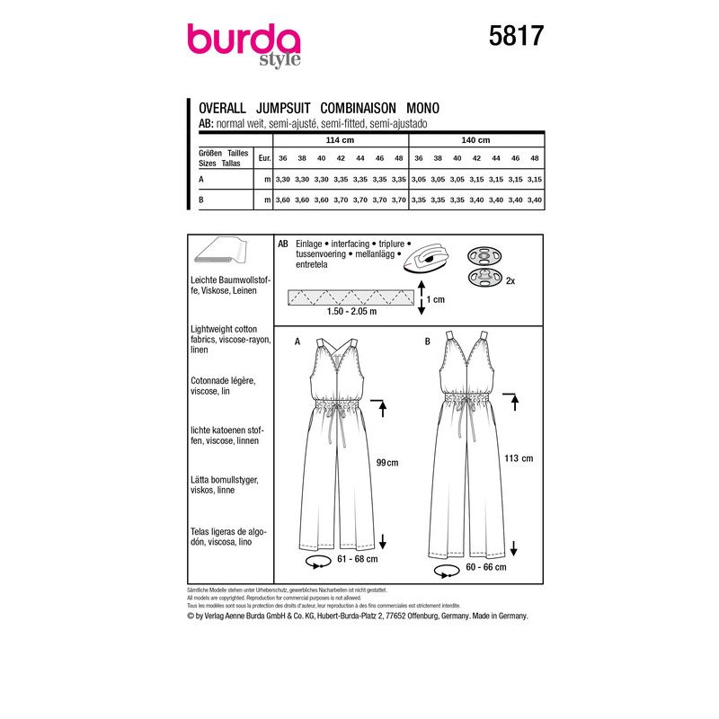 Patron Burda 5817 - Combinaison